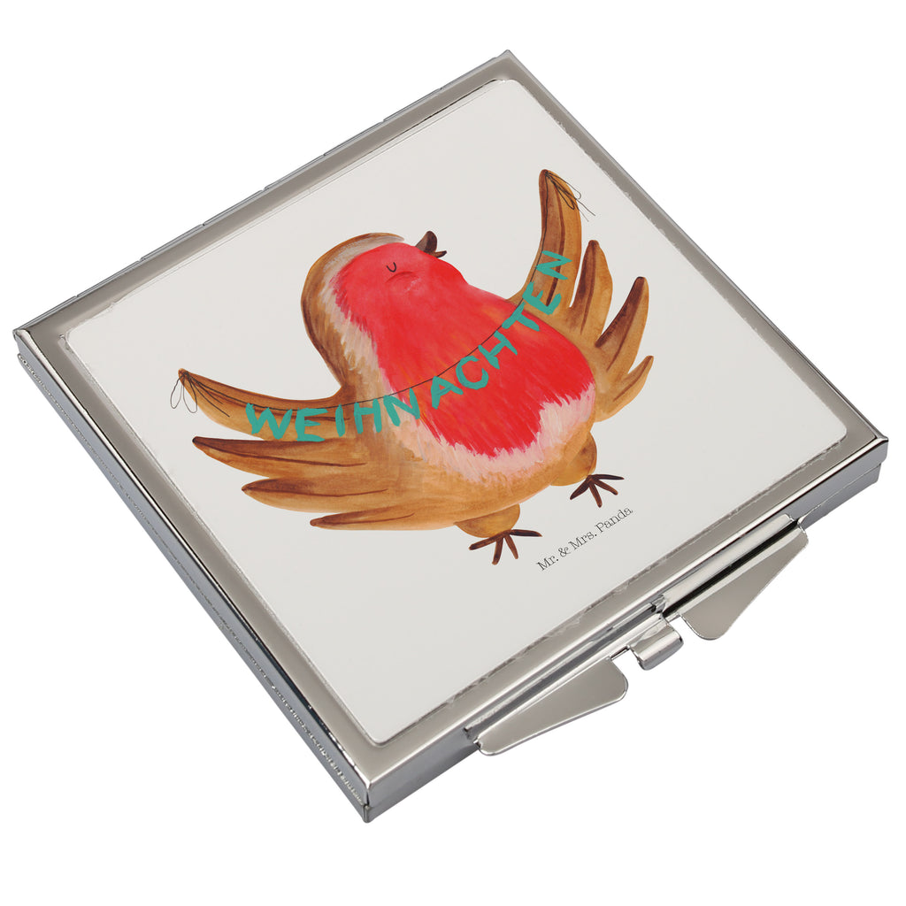 Handtaschenspiegel quadratisch Rotkehlchen Weihnachten Spiegel, Handtasche, Quadrat, silber, schminken, Schminkspiegel, Winter, Weihnachten, Weihnachtsdeko, Nikolaus, Advent, Heiligabend, Wintermotiv, Frohe Weihnachten, Weihnachtsmotiv, Weihnachtsgruß, Vogel, xmas