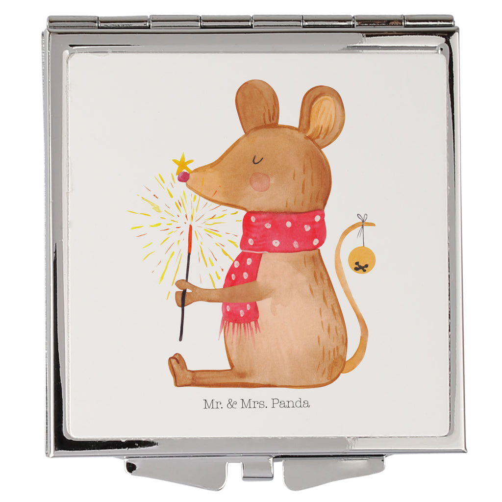 Handtaschenspiegel quadratisch Weihnachtsmaus Spiegel, Handtasche, Quadrat, silber, schminken, Schminkspiegel, Winter, Weihnachten, Weihnachtsdeko, Nikolaus, Advent, Heiligabend, Wintermotiv, Frohe Weihnachten, Weihnachtsgruß, Weihnachtsmotiv, Maus, Mäuschen, Weihnachtswunder