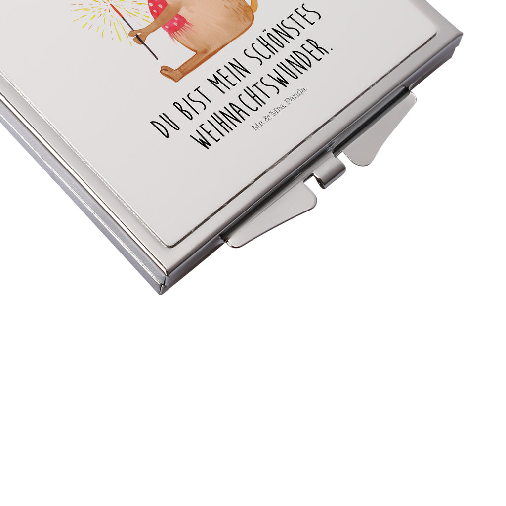 Handtaschenspiegel quadratisch Weihnachtsmaus Spiegel, Handtasche, Quadrat, silber, schminken, Schminkspiegel, Winter, Weihnachten, Weihnachtsdeko, Nikolaus, Advent, Heiligabend, Wintermotiv, Frohe Weihnachten, Weihnachtsgruß, Weihnachtsmotiv, Maus, Mäuschen, Weihnachtswunder