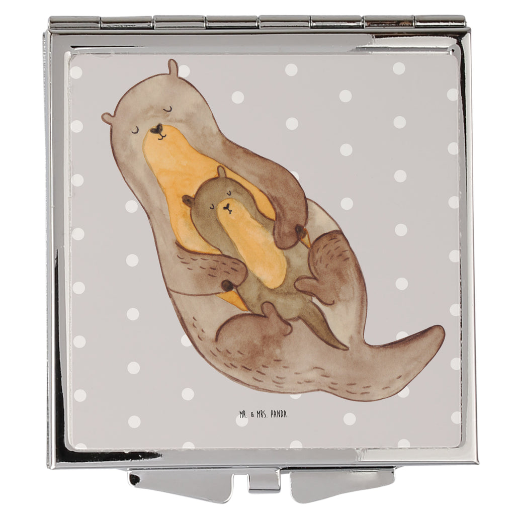 Handtaschenspiegel quadratisch Otter mit Kind Spiegel, Handtasche, Quadrat, silber, schminken, Schminkspiegel, Otter, Fischotter, Seeotter, Otter Seeotter See Otter