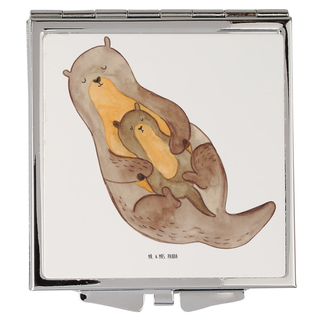 Handtaschenspiegel quadratisch Otter mit Kind Spiegel, Handtasche, Quadrat, silber, schminken, Schminkspiegel, Otter, Fischotter, Seeotter, Otter Seeotter See Otter