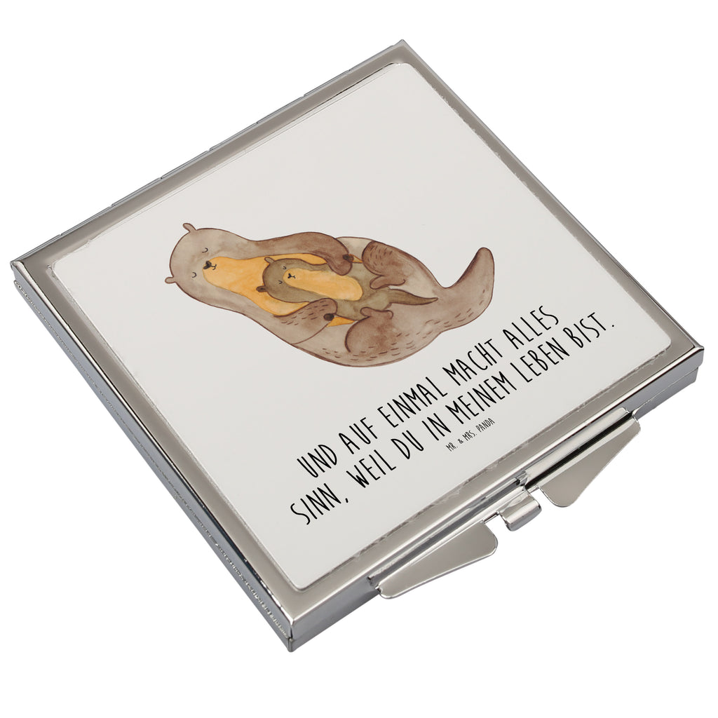 Handtaschenspiegel quadratisch Otter mit Kind Spiegel, Handtasche, Quadrat, silber, schminken, Schminkspiegel, Otter, Fischotter, Seeotter, Otter Seeotter See Otter
