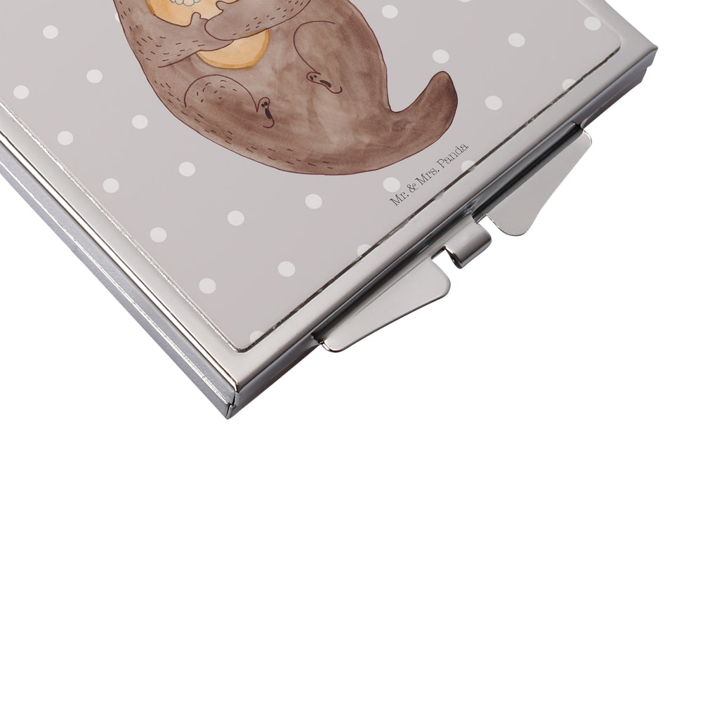 Handtaschenspiegel quadratisch Otter mit Muschelmedaillon Spiegel, Handtasche, Quadrat, silber, schminken, Schminkspiegel, Otter, Fischotter, Seeotter, Otterliebe, grübeln, träumen, Motivation, Tagträumen, Büro