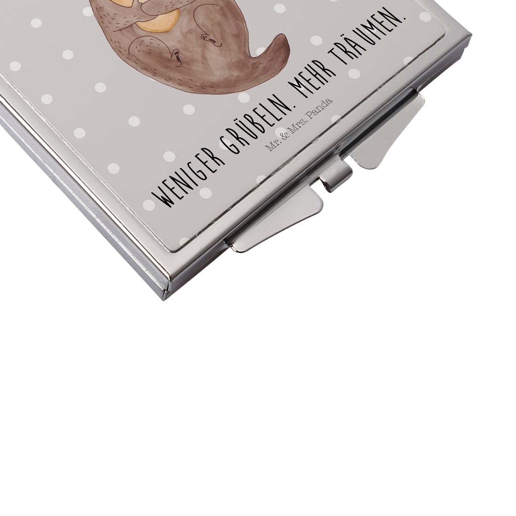 Handtaschenspiegel quadratisch Otter mit Muschelmedaillon Spiegel, Handtasche, Quadrat, silber, schminken, Schminkspiegel, Otter, Fischotter, Seeotter, Otterliebe, grübeln, träumen, Motivation, Tagträumen, Büro