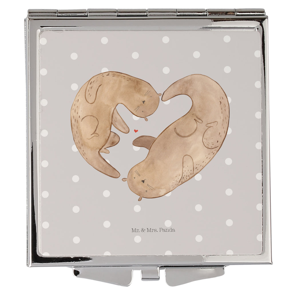 Handtaschenspiegel quadratisch Otter Herz Spiegel, Handtasche, Quadrat, silber, schminken, Schminkspiegel, Otter, Fischotter, Seeotter, Liebe, Herz, Liebesbeweis, Liebesgeschenk, Bessere Hälfte, Love you, Jahrestag, Hochzeitstag, Verlobung, gemeinsames Leben