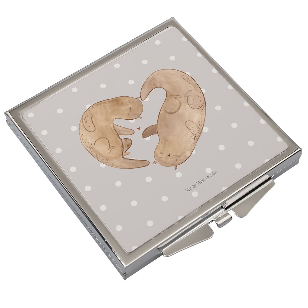 Handtaschenspiegel quadratisch Otter Herz Spiegel, Handtasche, Quadrat, silber, schminken, Schminkspiegel, Otter, Fischotter, Seeotter, Liebe, Herz, Liebesbeweis, Liebesgeschenk, Bessere Hälfte, Love you, Jahrestag, Hochzeitstag, Verlobung, gemeinsames Leben