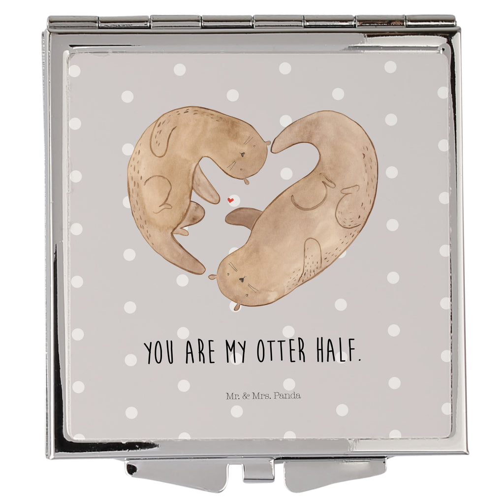 Handtaschenspiegel quadratisch Otter Herz Spiegel, Handtasche, Quadrat, silber, schminken, Schminkspiegel, Otter, Fischotter, Seeotter, Liebe, Herz, Liebesbeweis, Liebesgeschenk, Bessere Hälfte, Love you, Jahrestag, Hochzeitstag, Verlobung, gemeinsames Leben