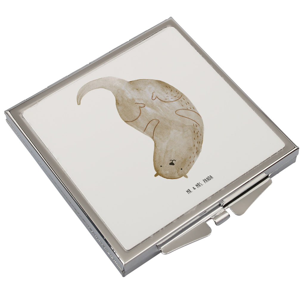 Handtaschenspiegel quadratisch Otter kopfüber Spiegel, Handtasche, Quadrat, silber, schminken, Schminkspiegel, Otter, Fischotter, Seeotter, Otter Seeotter See Otter