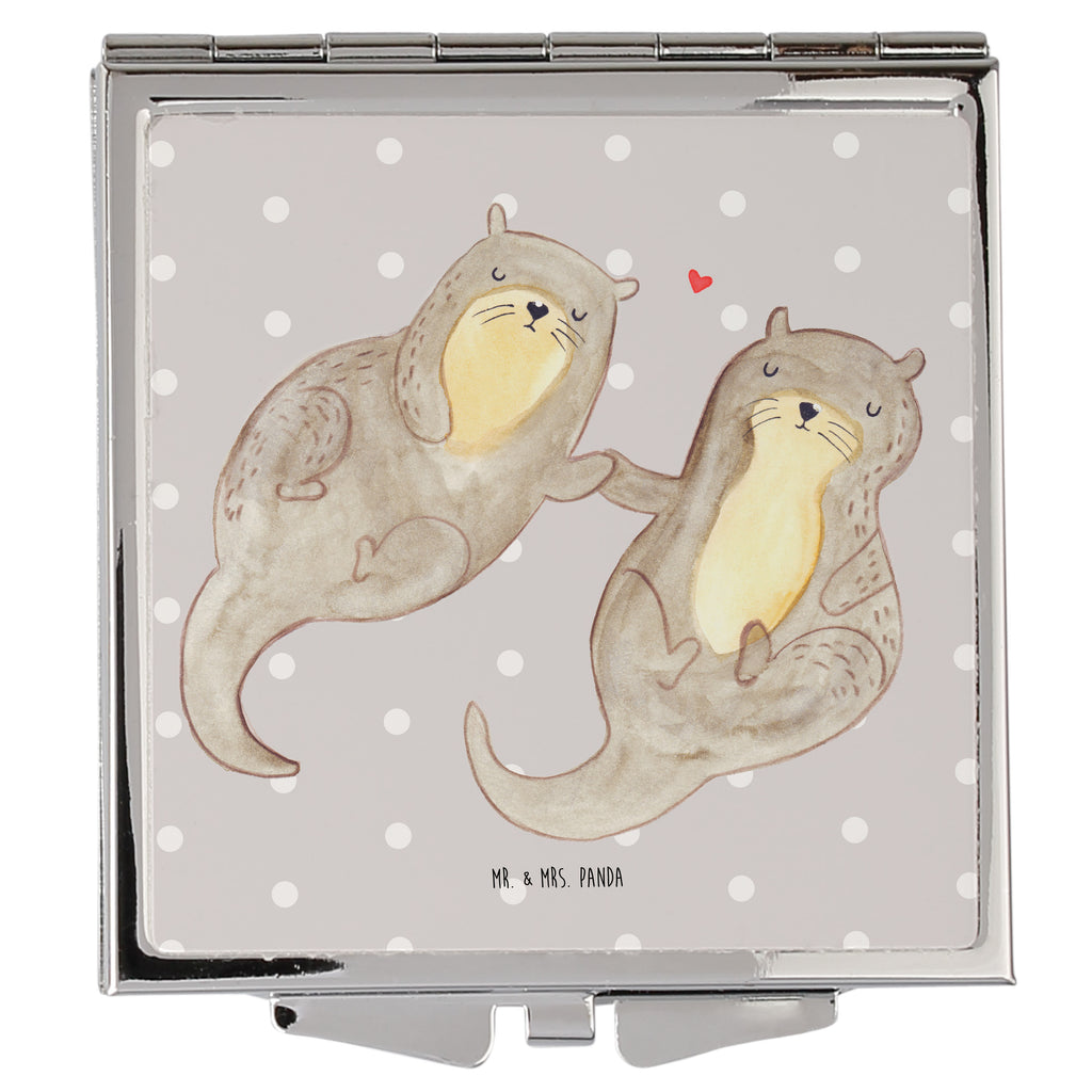 Handtaschenspiegel quadratisch Otter händchenhaltend Spiegel, Handtasche, Quadrat, silber, schminken, Schminkspiegel, Otter, Fischotter, Seeotter, Otter Seeotter See Otter