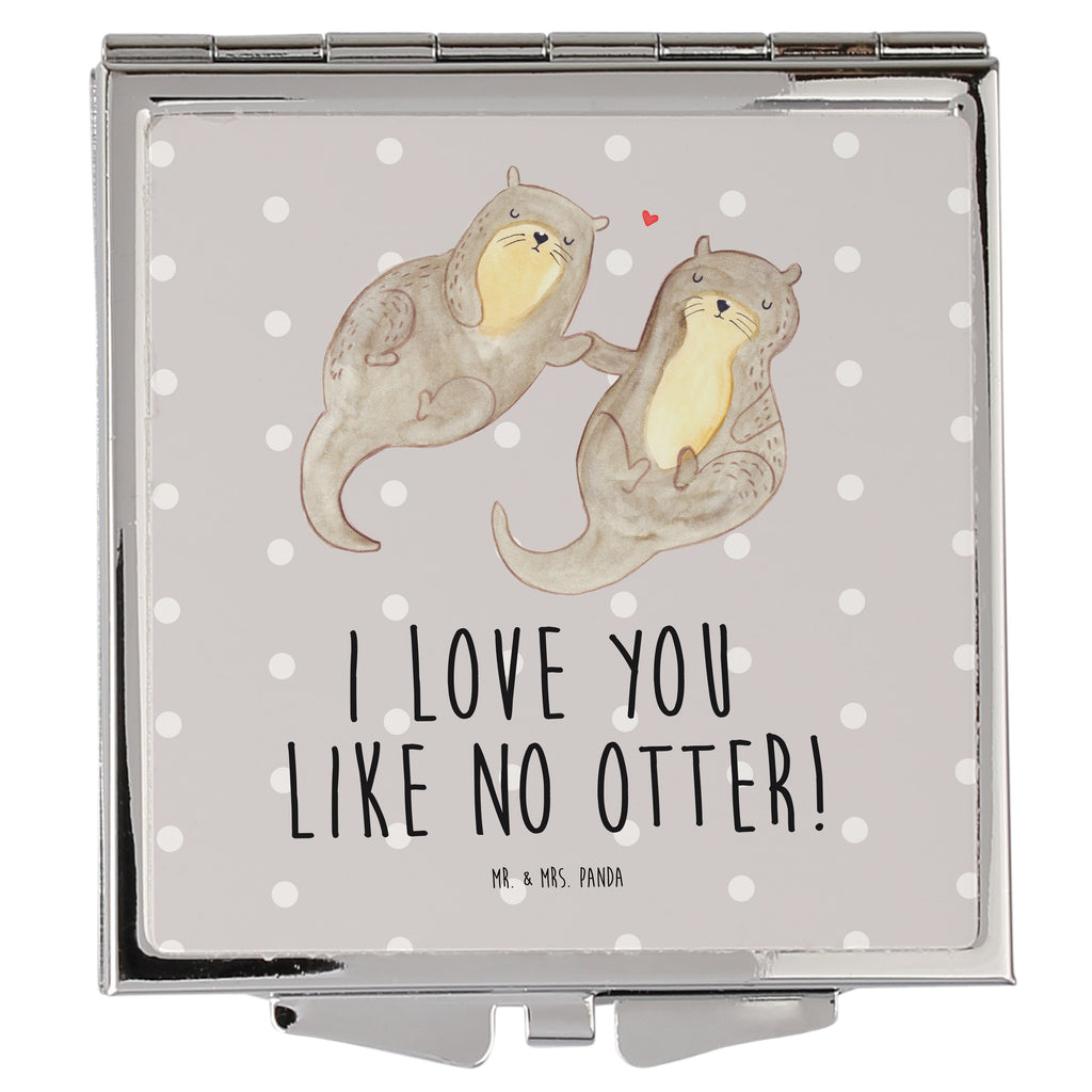 Handtaschenspiegel quadratisch Otter händchenhaltend Spiegel, Handtasche, Quadrat, silber, schminken, Schminkspiegel, Otter, Fischotter, Seeotter, Otter Seeotter See Otter