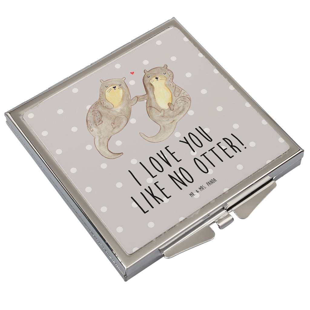 Handtaschenspiegel quadratisch Otter händchenhaltend Spiegel, Handtasche, Quadrat, silber, schminken, Schminkspiegel, Otter, Fischotter, Seeotter, Otter Seeotter See Otter