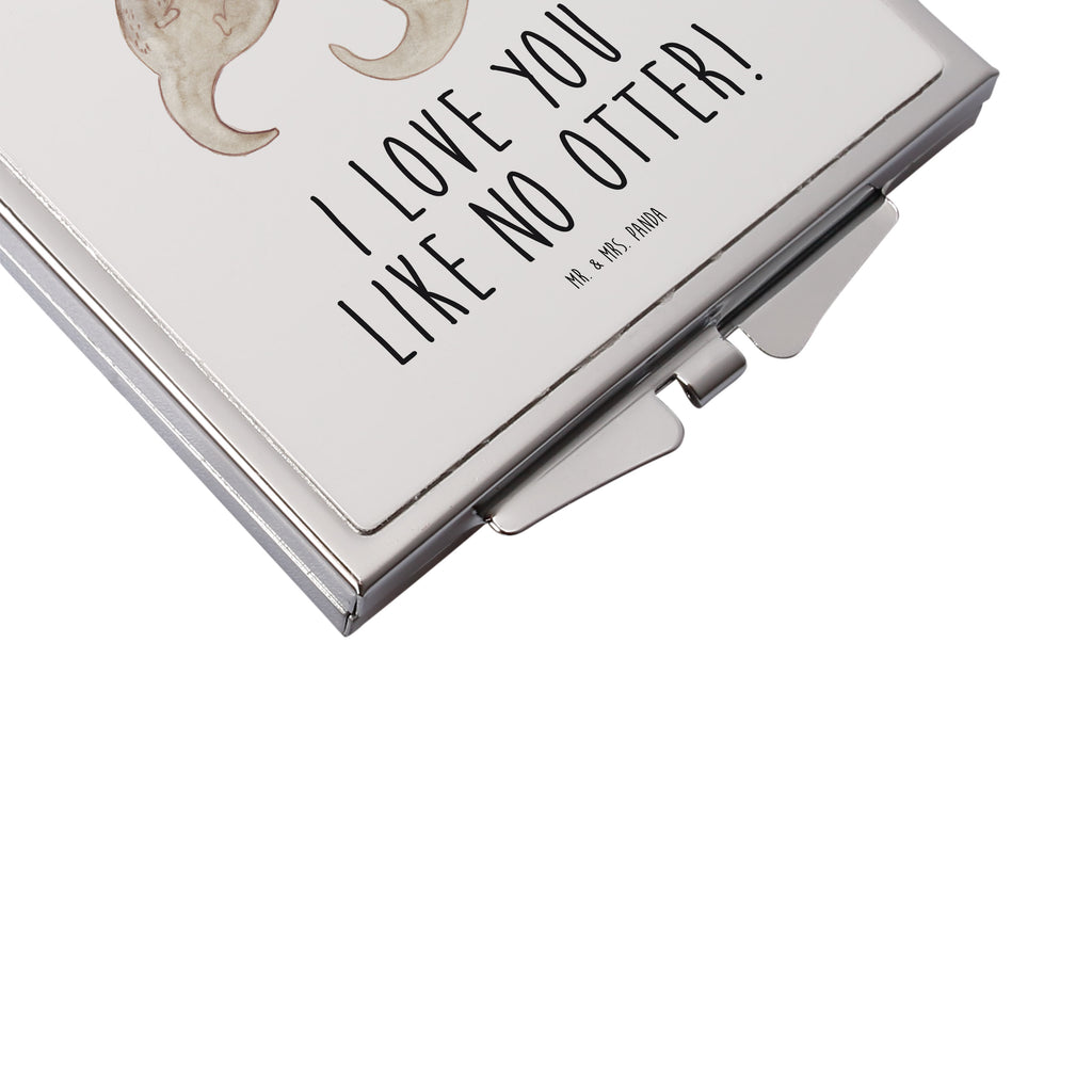Handtaschenspiegel quadratisch Otter händchenhaltend Spiegel, Handtasche, Quadrat, silber, schminken, Schminkspiegel, Otter, Fischotter, Seeotter, Otter Seeotter See Otter