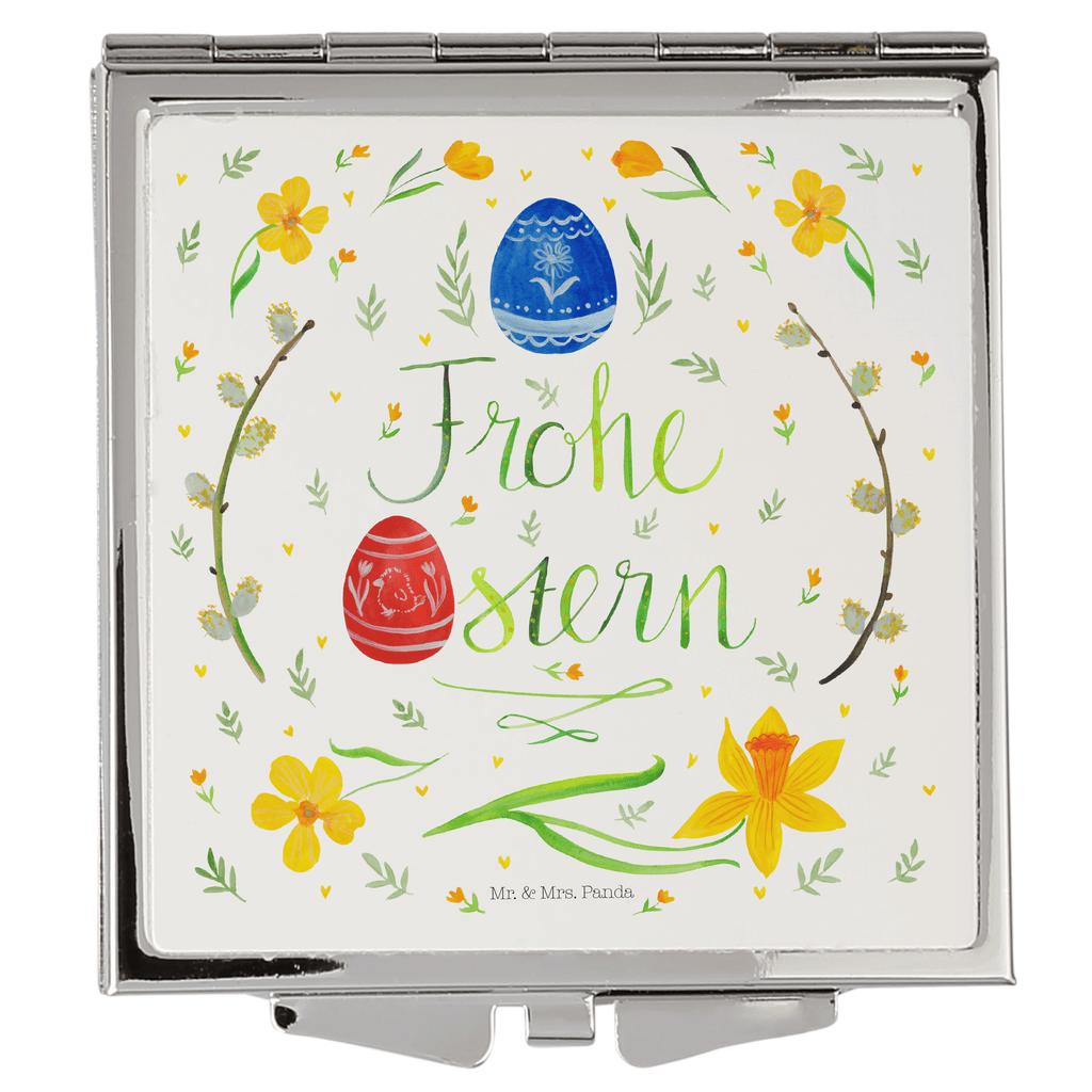 Handtaschenspiegel quadratisch Frohe Ostern Spiegel, Handtasche, Quadrat, silber, schminken, Schminkspiegel, Ostern, Osterhase, Ostergeschenke, Osternest, Osterdeko, Geschenk zu Ostern, Frohe Ostern, Ostergrüße, Osterblume, Osterei, bemalte Ostereier, Weidenkätzchen. Lettering