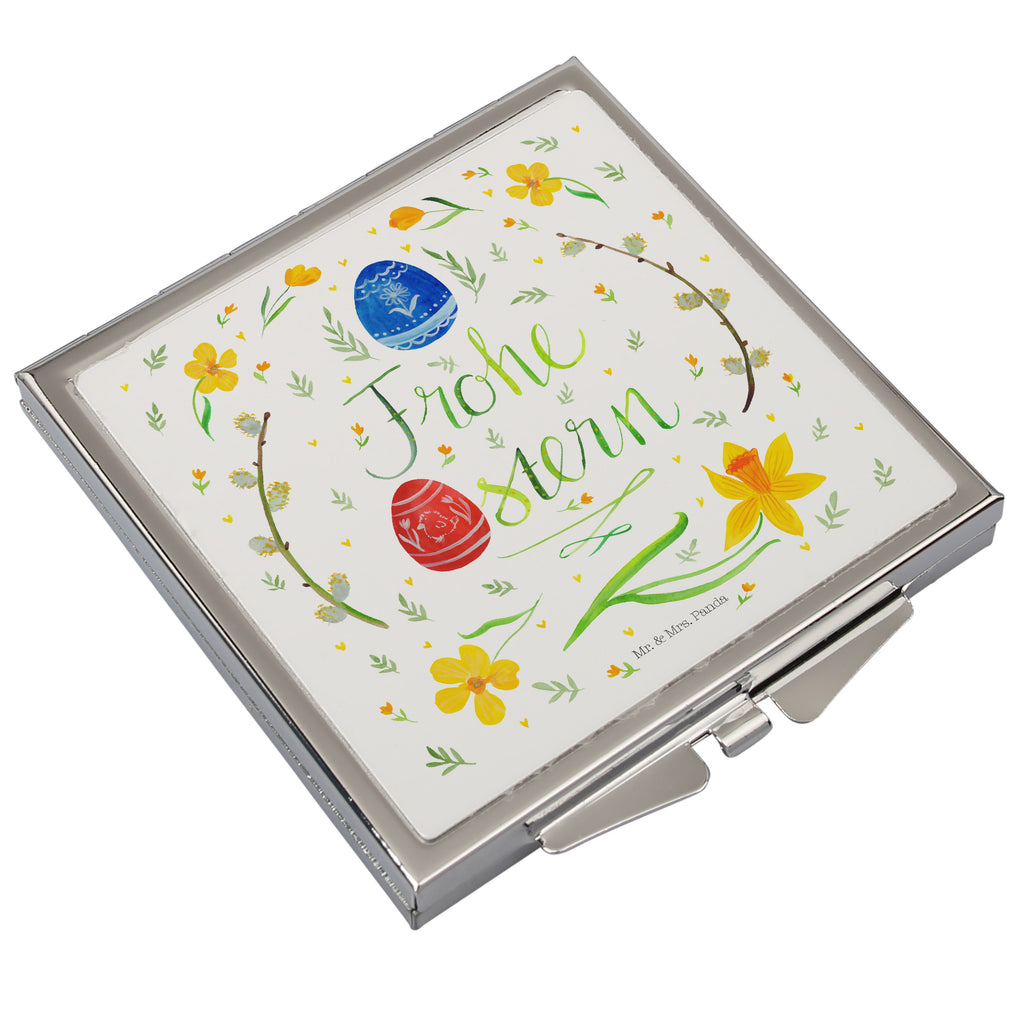 Handtaschenspiegel quadratisch Frohe Ostern Spiegel, Handtasche, Quadrat, silber, schminken, Schminkspiegel, Ostern, Osterhase, Ostergeschenke, Osternest, Osterdeko, Geschenk zu Ostern, Frohe Ostern, Ostergrüße, Osterblume, Osterei, bemalte Ostereier, Weidenkätzchen. Lettering
