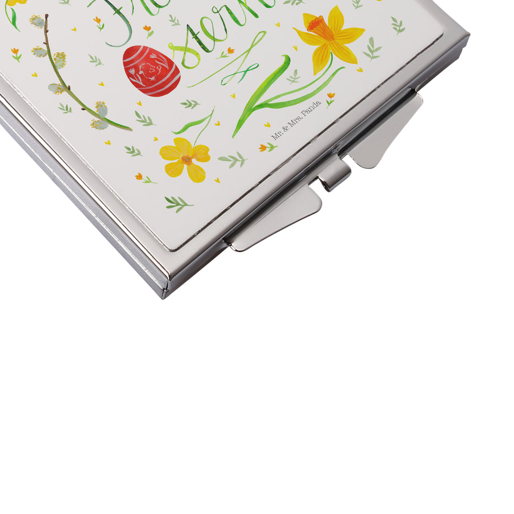 Handtaschenspiegel quadratisch Frohe Ostern Spiegel, Handtasche, Quadrat, silber, schminken, Schminkspiegel, Ostern, Osterhase, Ostergeschenke, Osternest, Osterdeko, Geschenk zu Ostern, Frohe Ostern, Ostergrüße, Osterblume, Osterei, bemalte Ostereier, Weidenkätzchen. Lettering