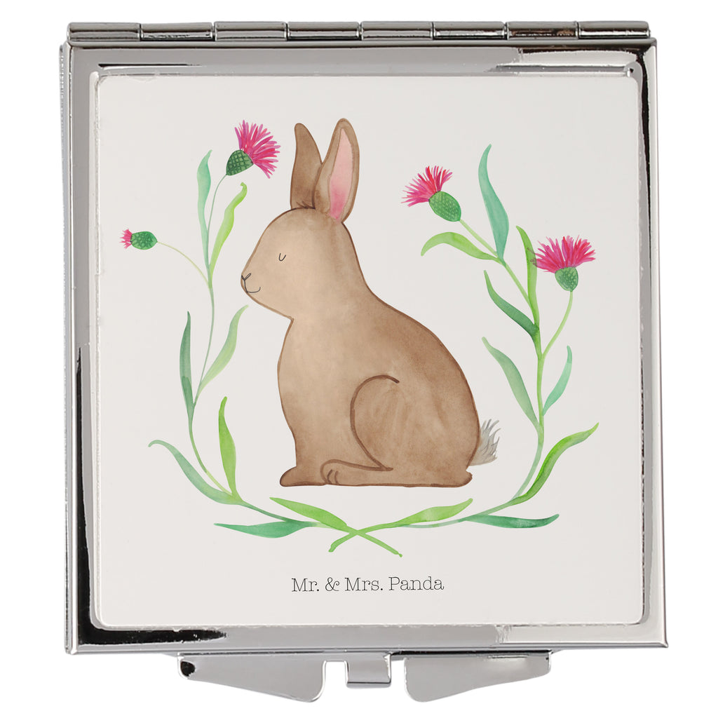 Handtaschenspiegel quadratisch Hase sitzend Spiegel, Handtasche, Quadrat, silber, schminken, Schminkspiegel, Ostern, Osterhase, Ostergeschenke, Osternest, Osterdeko, Geschenk zu Ostern, Frohe Ostern, Ostergrüße, Osterblume, Liebe, Grüße, Hase, Kaninchen