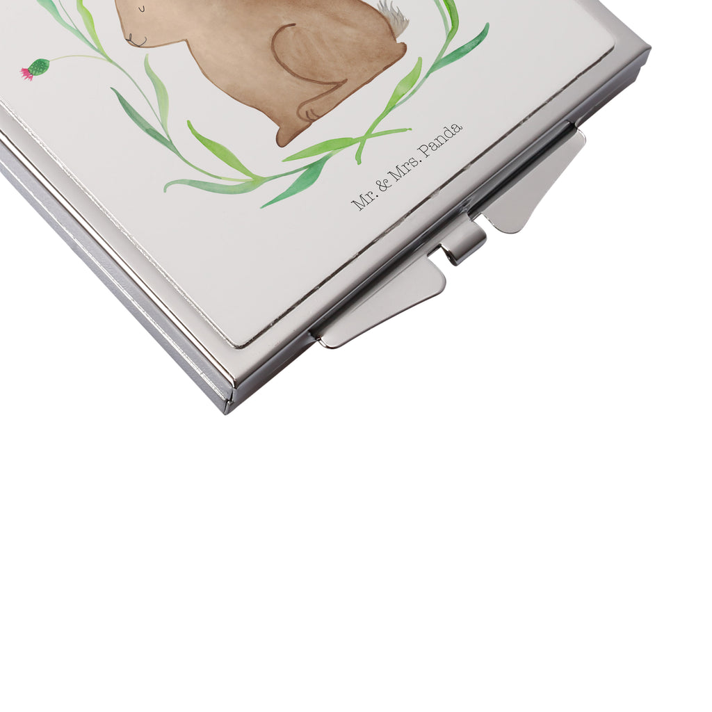 Handtaschenspiegel quadratisch Hase sitzend Spiegel, Handtasche, Quadrat, silber, schminken, Schminkspiegel, Ostern, Osterhase, Ostergeschenke, Osternest, Osterdeko, Geschenk zu Ostern, Frohe Ostern, Ostergrüße, Osterblume, Liebe, Grüße, Hase, Kaninchen