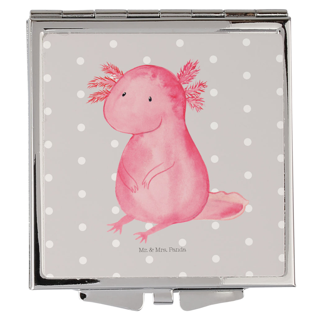 Handtaschenspiegel quadratisch Axolotl Spiegel, Handtasche, Quadrat, silber, schminken, Schminkspiegel, Axolotl, Molch, Axolot, vergnügt, fröhlich, zufrieden, Lebensstil, Weisheit, Lebensweisheit, Liebe, Freundin