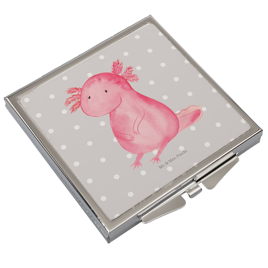 Handtaschenspiegel quadratisch Axolotl Spiegel, Handtasche, Quadrat, silber, schminken, Schminkspiegel, Axolotl, Molch, Axolot, vergnügt, fröhlich, zufrieden, Lebensstil, Weisheit, Lebensweisheit, Liebe, Freundin