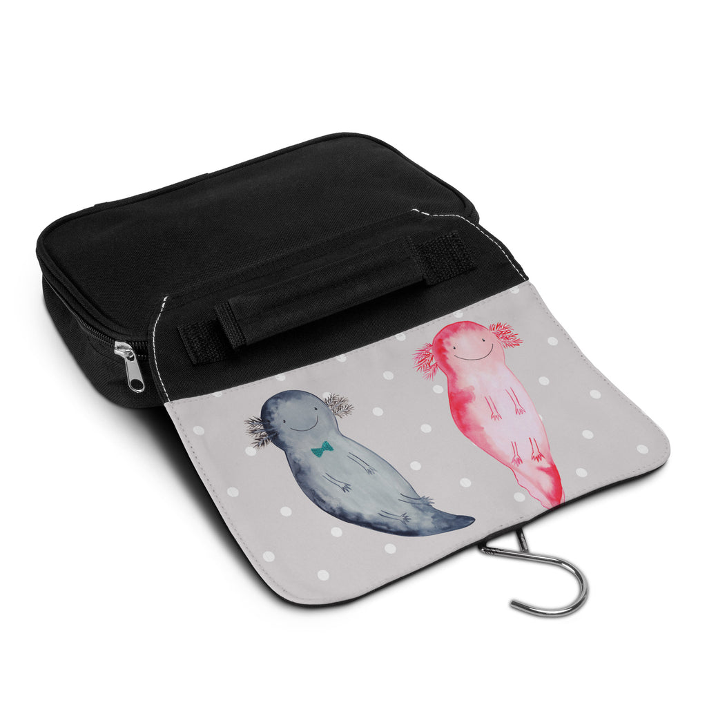 Kulturbeutel Axolotl Axel+Lotte Kulturbeutel, Zum Aufhängen, Waschtasche, Kosmetiktasche, Damen, Herren, Aufbewahrungstasche, Schminktasche, Kosmetikbeutel, Organizer, Kulturtasche, Schminkutensil, Axolotl, Molch, Axolot, Schwanzlurch, Lurch, Lurche, Liebe, große Liebe, Liebesbeweis, Freund, Verlobter, Ehemann, Jahrestag, Valentinstag