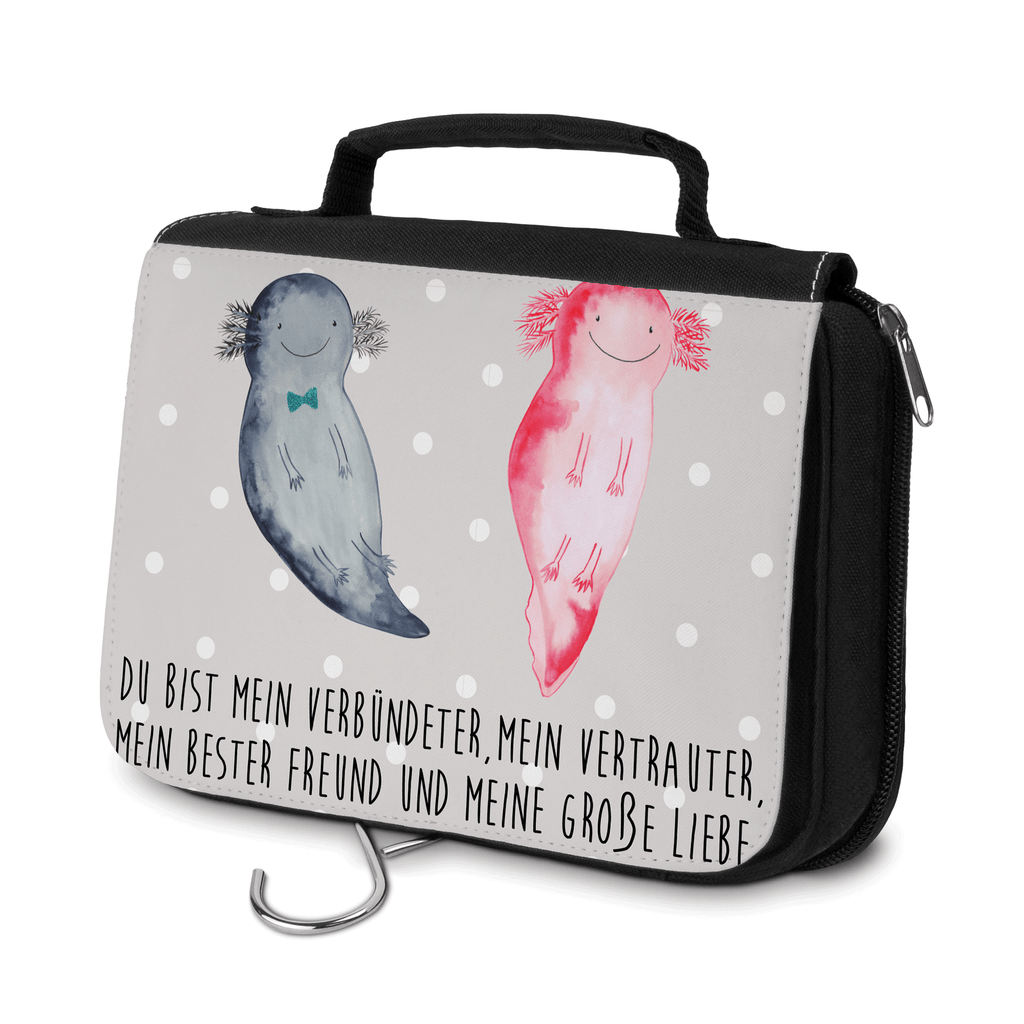Kulturbeutel Axolotl Axel+Lotte Kulturbeutel, Zum Aufhängen, Waschtasche, Kosmetiktasche, Damen, Herren, Aufbewahrungstasche, Schminktasche, Kosmetikbeutel, Organizer, Kulturtasche, Schminkutensil, Axolotl, Molch, Axolot, Schwanzlurch, Lurch, Lurche, Liebe, große Liebe, Liebesbeweis, Freund, Verlobter, Ehemann, Jahrestag, Valentinstag