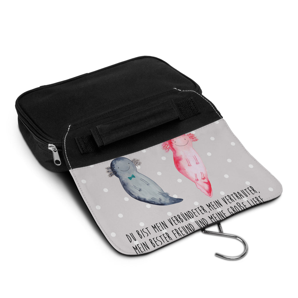 Kulturbeutel Axolotl Axel+Lotte Kulturbeutel, Zum Aufhängen, Waschtasche, Kosmetiktasche, Damen, Herren, Aufbewahrungstasche, Schminktasche, Kosmetikbeutel, Organizer, Kulturtasche, Schminkutensil, Axolotl, Molch, Axolot, Schwanzlurch, Lurch, Lurche, Liebe, große Liebe, Liebesbeweis, Freund, Verlobter, Ehemann, Jahrestag, Valentinstag