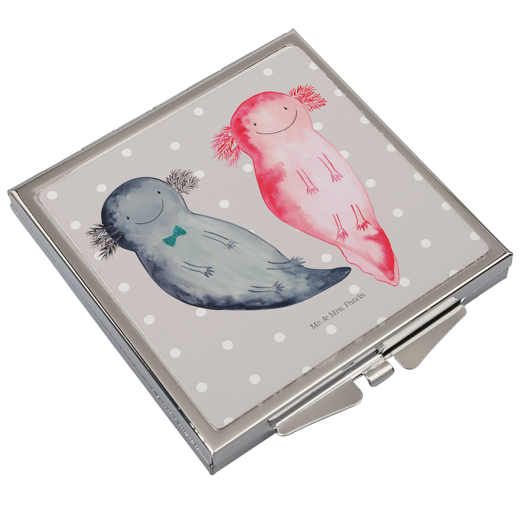 Handtaschenspiegel quadratisch Axolotl Axel+Lotte Spiegel, Handtasche, Quadrat, silber, schminken, Schminkspiegel, Axolotl, Molch, Axolot, Schwanzlurch, Lurch, Lurche, Liebe, große Liebe, Liebesbeweis, Freund, Verlobter, Ehemann, Jahrestag, Valentinstag
