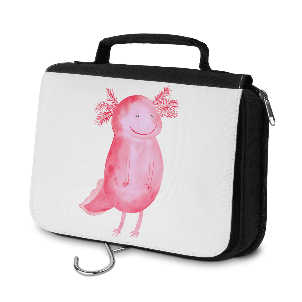 Kulturbeutel Axolotl glücklich Kulturbeutel, Zum Aufhängen, Waschtasche, Kosmetiktasche, Damen, Herren, Aufbewahrungstasche, Schminktasche, Kosmetikbeutel, Organizer, Kulturtasche, Schminkutensil, Axolotl, Molch, Axolot, Schwanzlurch, Lurch, Lurche, Motivation, gute Laune