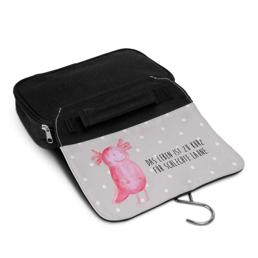 Kulturbeutel Axolotl glücklich Kulturbeutel, Zum Aufhängen, Waschtasche, Kosmetiktasche, Damen, Herren, Aufbewahrungstasche, Schminktasche, Kosmetikbeutel, Organizer, Kulturtasche, Schminkutensil, Axolotl, Molch, Axolot, Schwanzlurch, Lurch, Lurche, Motivation, gute Laune