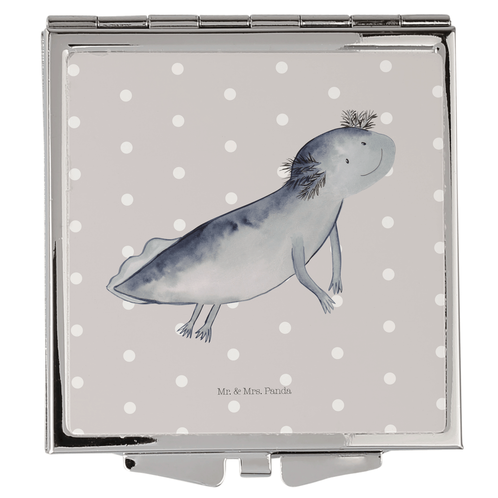 Handtaschenspiegel quadratisch Axolotl schwimmt Spiegel, Handtasche, Quadrat, silber, schminken, Schminkspiegel, Axolotl, Molch, Axolot, Schwanzlurch, Lurch, Lurche, Problem, Probleme, Lösungen, Motivation