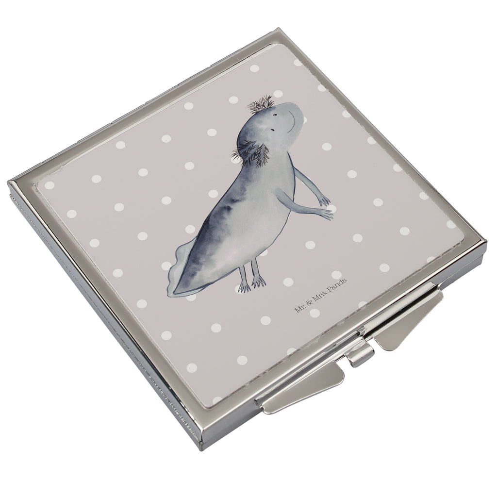 Handtaschenspiegel quadratisch Axolotl schwimmt Spiegel, Handtasche, Quadrat, silber, schminken, Schminkspiegel, Axolotl, Molch, Axolot, Schwanzlurch, Lurch, Lurche, Problem, Probleme, Lösungen, Motivation