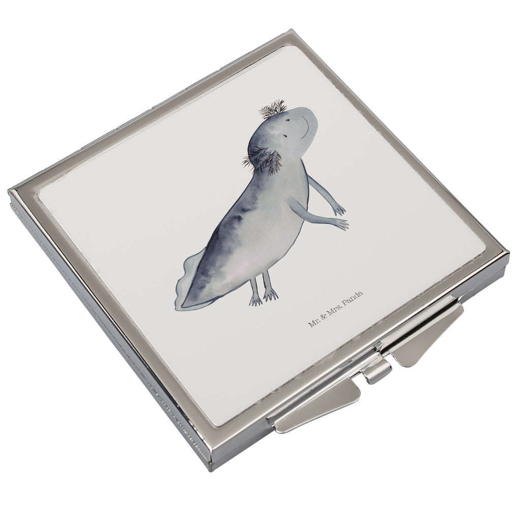 Handtaschenspiegel quadratisch Axolotl schwimmt Spiegel, Handtasche, Quadrat, silber, schminken, Schminkspiegel, Axolotl, Molch, Axolot, Schwanzlurch, Lurch, Lurche, Problem, Probleme, Lösungen, Motivation