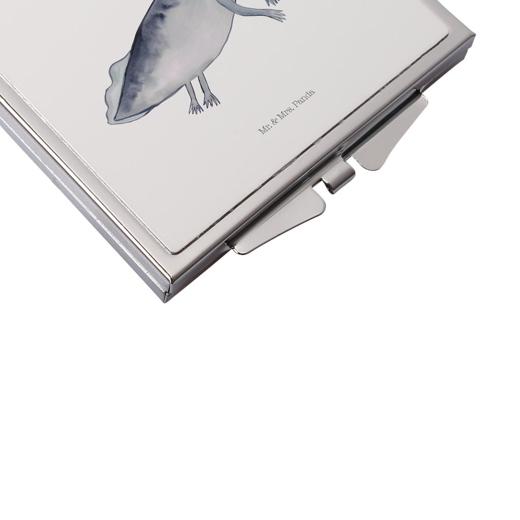 Handtaschenspiegel quadratisch Axolotl schwimmt Spiegel, Handtasche, Quadrat, silber, schminken, Schminkspiegel, Axolotl, Molch, Axolot, Schwanzlurch, Lurch, Lurche, Problem, Probleme, Lösungen, Motivation