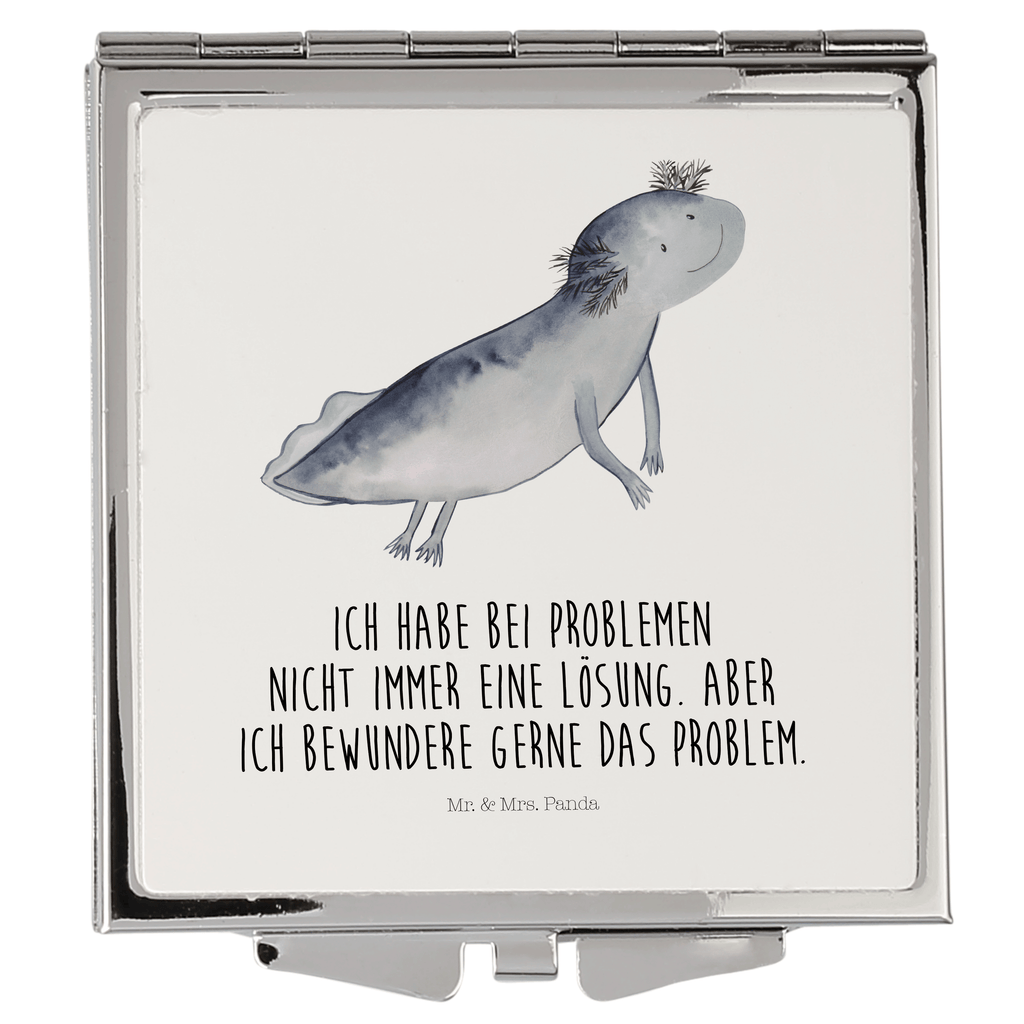 Handtaschenspiegel quadratisch Axolotl schwimmt Spiegel, Handtasche, Quadrat, silber, schminken, Schminkspiegel, Axolotl, Molch, Axolot, Schwanzlurch, Lurch, Lurche, Problem, Probleme, Lösungen, Motivation