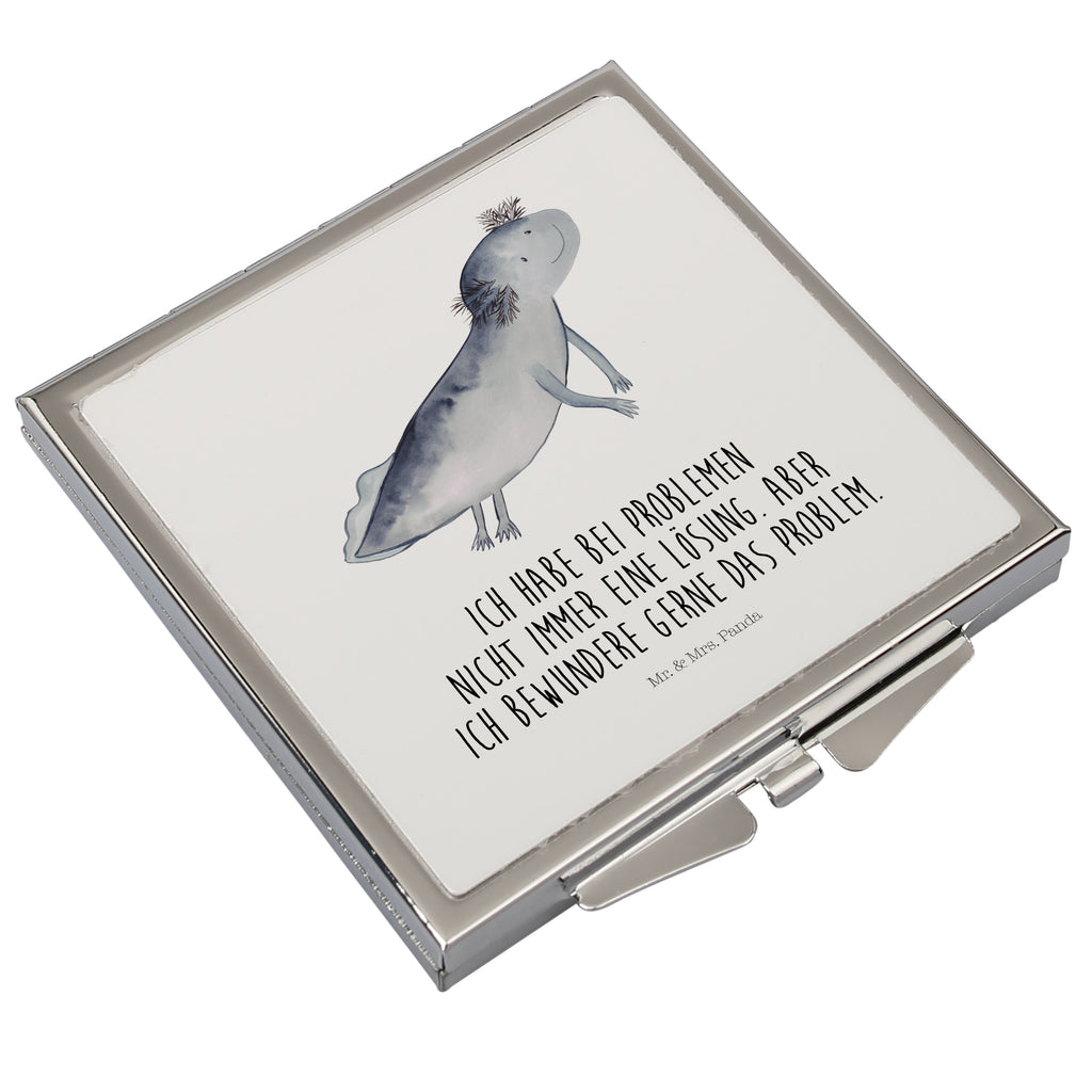 Handtaschenspiegel quadratisch Axolotl schwimmt Spiegel, Handtasche, Quadrat, silber, schminken, Schminkspiegel, Axolotl, Molch, Axolot, Schwanzlurch, Lurch, Lurche, Problem, Probleme, Lösungen, Motivation