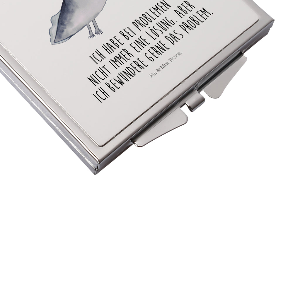 Handtaschenspiegel quadratisch Axolotl schwimmt Spiegel, Handtasche, Quadrat, silber, schminken, Schminkspiegel, Axolotl, Molch, Axolot, Schwanzlurch, Lurch, Lurche, Problem, Probleme, Lösungen, Motivation