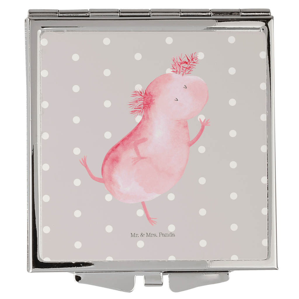 Handtaschenspiegel quadratisch Axolotl tanzt Spiegel, Handtasche, Quadrat, silber, schminken, Schminkspiegel, Axolotl, Molch, Axolot, Schwanzlurch, Lurch, Lurche, Dachschaden, Sterne, verrückt, Freundin, beste Freundin