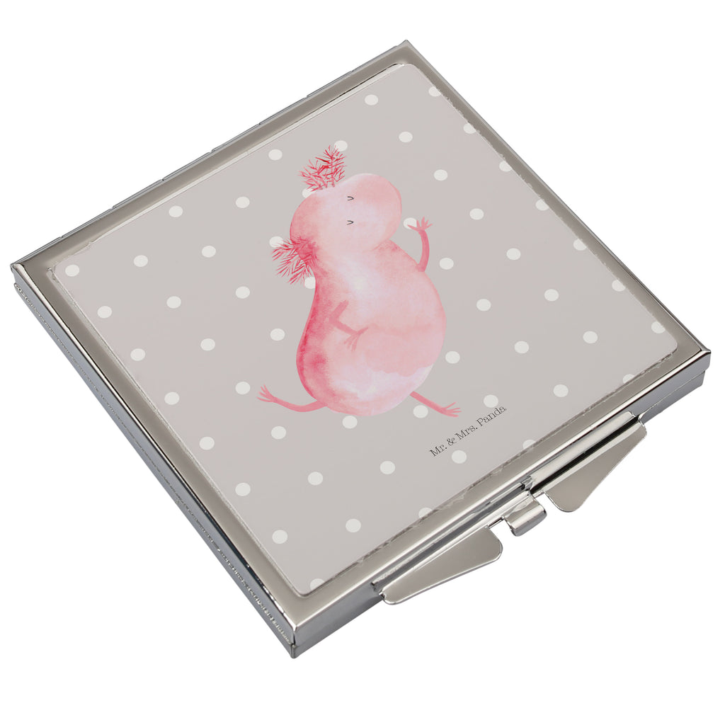 Handtaschenspiegel quadratisch Axolotl tanzt Spiegel, Handtasche, Quadrat, silber, schminken, Schminkspiegel, Axolotl, Molch, Axolot, Schwanzlurch, Lurch, Lurche, Dachschaden, Sterne, verrückt, Freundin, beste Freundin