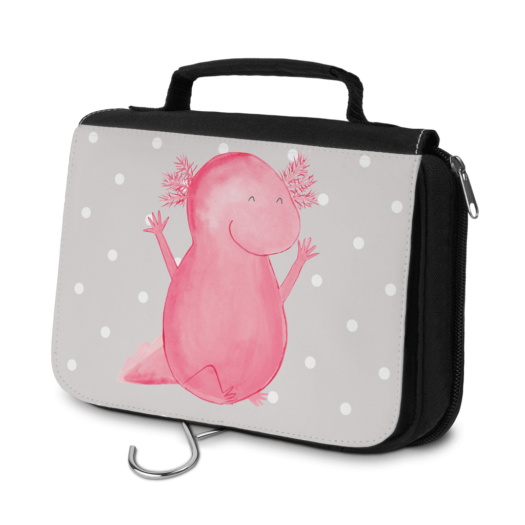 Kulturbeutel Axolotl Hurra Kulturbeutel, Zum Aufhängen, Waschtasche, Kosmetiktasche, Damen, Herren, Aufbewahrungstasche, Schminktasche, Kosmetikbeutel, Organizer, Kulturtasche, Schminkutensil, Axolotl, Molch, Axolot, Schwanzlurch, Lurch, Lurche, fröhlich, Spaß, Freude, Motivation, Zufriedenheit
