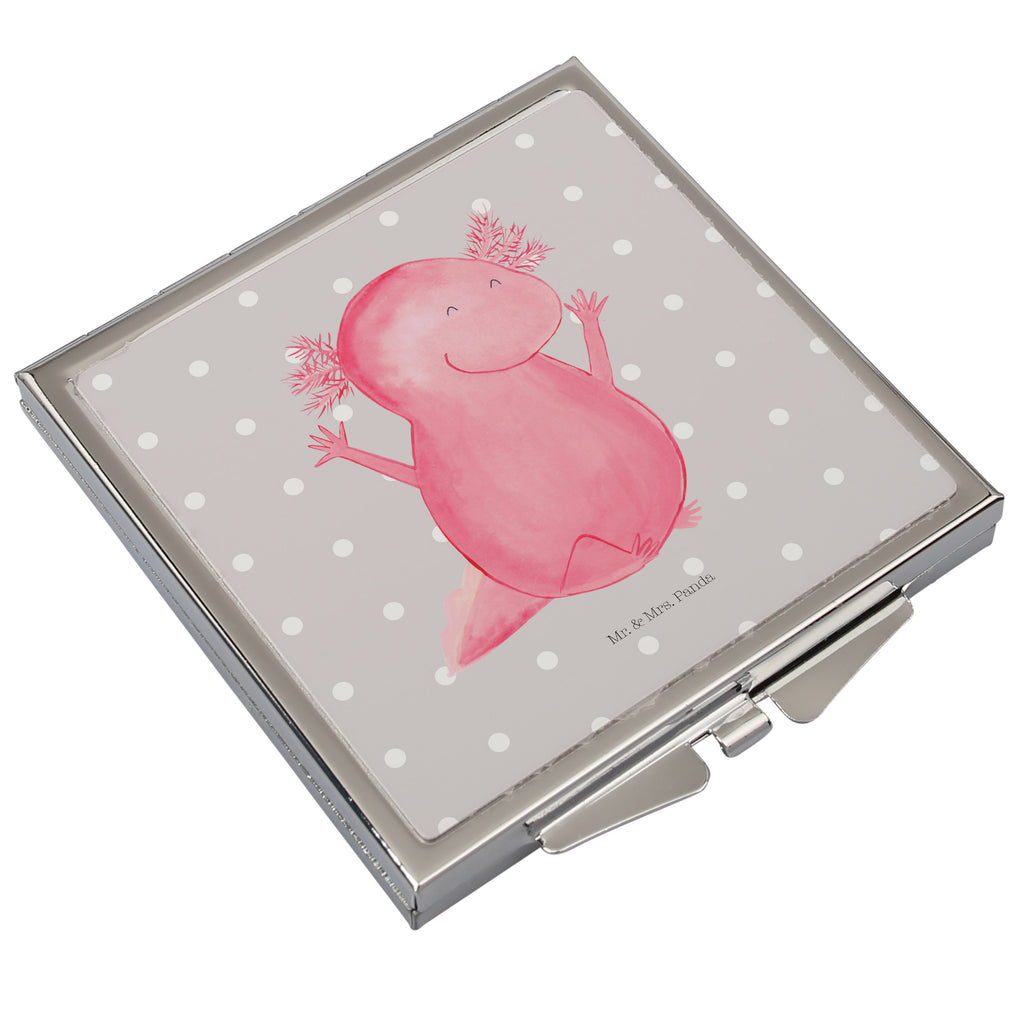 Handtaschenspiegel quadratisch Axolotl Hurra Spiegel, Handtasche, Quadrat, silber, schminken, Schminkspiegel, Axolotl, Molch, Axolot, Schwanzlurch, Lurch, Lurche, fröhlich, Spaß, Freude, Motivation, Zufriedenheit