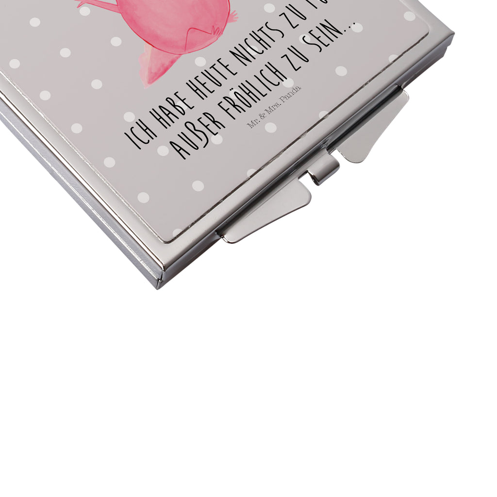 Handtaschenspiegel quadratisch Axolotl Hurra Spiegel, Handtasche, Quadrat, silber, schminken, Schminkspiegel, Axolotl, Molch, Axolot, Schwanzlurch, Lurch, Lurche, fröhlich, Spaß, Freude, Motivation, Zufriedenheit