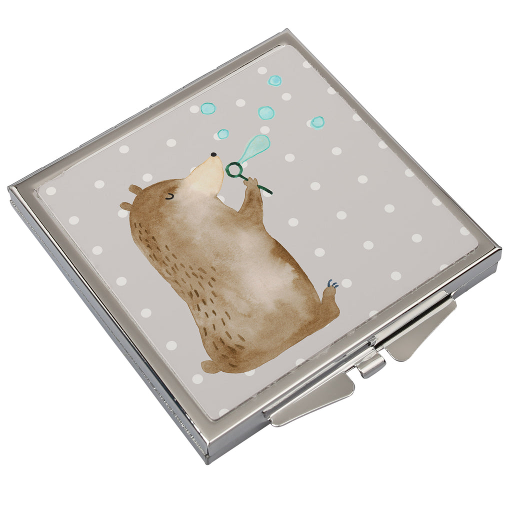 Handtaschenspiegel quadratisch Bär Seifenblasen Spiegel, Handtasche, Quadrat, silber, schminken, Schminkspiegel, Bär, Teddy, Teddybär, Seifenblasen Bär Lustig Sein Glücklich Traurig Happy
