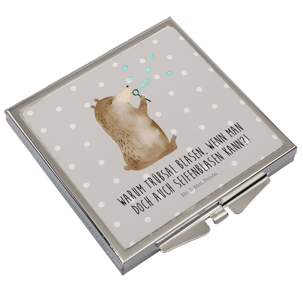 Handtaschenspiegel quadratisch Bär Seifenblasen Spiegel, Handtasche, Quadrat, silber, schminken, Schminkspiegel, Bär, Teddy, Teddybär, Seifenblasen Bär Lustig Sein Glücklich Traurig Happy
