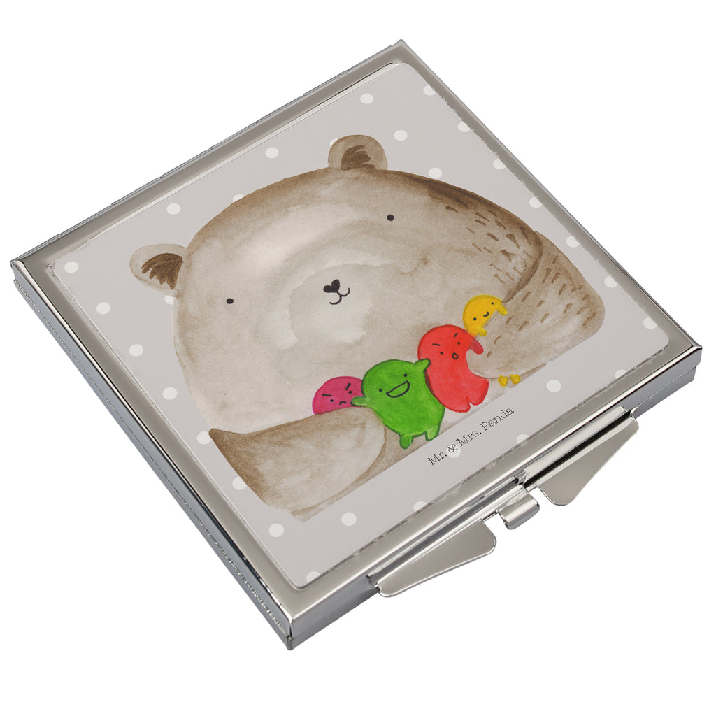 Handtaschenspiegel quadratisch Bär Gefühl Spiegel, Handtasche, Quadrat, silber, schminken, Schminkspiegel, Bär, Teddy, Teddybär, Wahnsinn, Verrückt, Durchgedreht