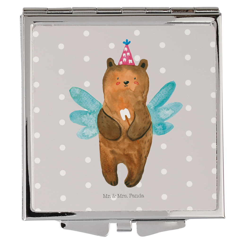 Handtaschenspiegel quadratisch Zahnfee Bär Spiegel, Handtasche, Quadrat, silber, schminken, Schminkspiegel, Bär, Teddy, Teddybär, Zahnfee, Fee, Milchzahn, Erster Zahn