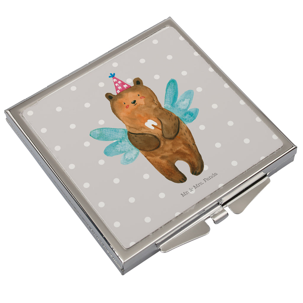 Handtaschenspiegel quadratisch Zahnfee Bär Spiegel, Handtasche, Quadrat, silber, schminken, Schminkspiegel, Bär, Teddy, Teddybär, Zahnfee, Fee, Milchzahn, Erster Zahn