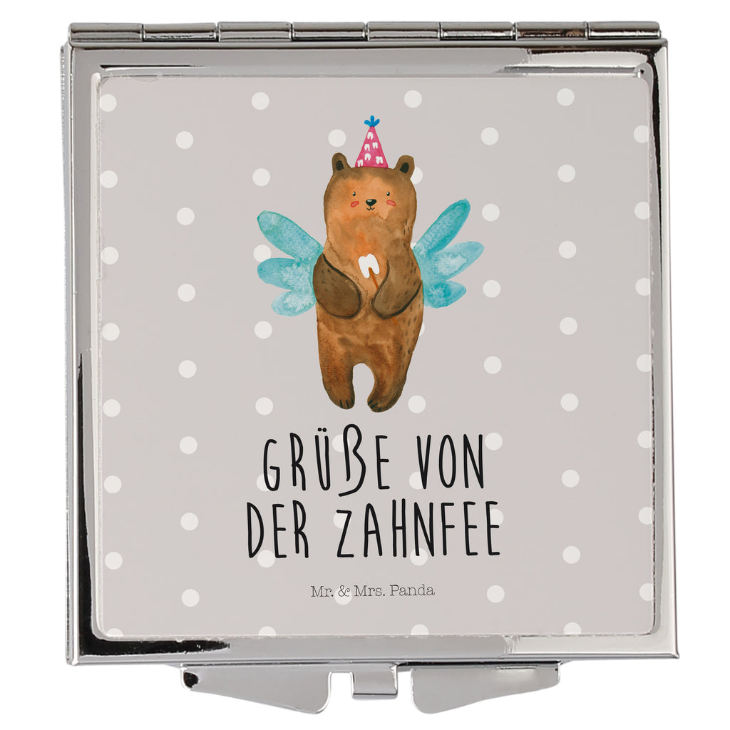 Handtaschenspiegel quadratisch Zahnfee Bär Spiegel, Handtasche, Quadrat, silber, schminken, Schminkspiegel, Bär, Teddy, Teddybär, Zahnfee, Fee, Milchzahn, Erster Zahn