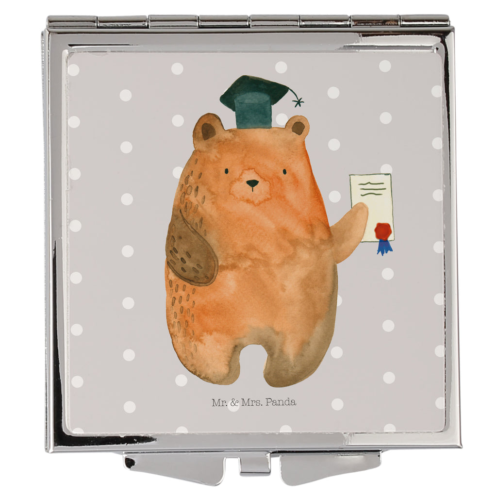 Handtaschenspiegel quadratisch Prüfungsbär Spiegel, Handtasche, Quadrat, silber, schminken, Schminkspiegel, Bär, Teddy, Teddybär, Abitur, Prüfungen, Prüfung bestanden, Abschluss, Zeugnis, Abschlusszeugnis