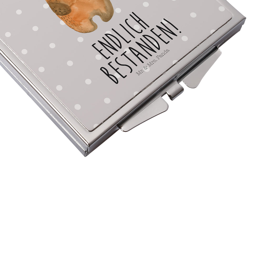 Handtaschenspiegel quadratisch Prüfungsbär Spiegel, Handtasche, Quadrat, silber, schminken, Schminkspiegel, Bär, Teddy, Teddybär, Abitur, Prüfungen, Prüfung bestanden, Abschluss, Zeugnis, Abschlusszeugnis