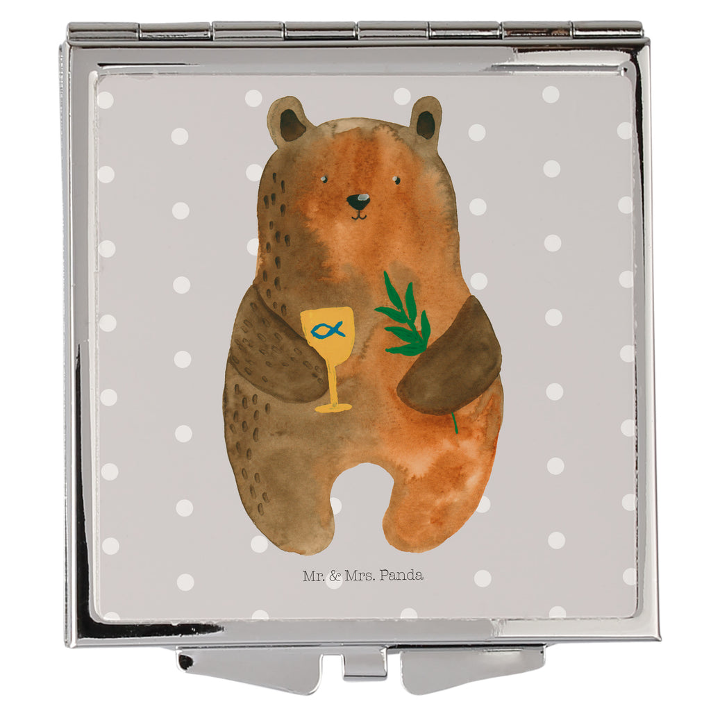 Handtaschenspiegel quadratisch Konfirmation-Bär Spiegel, Handtasche, Quadrat, silber, schminken, Schminkspiegel, Bär, Teddy, Teddybär, Konfirmation, Kirche, evangelisch, Gottesdienst